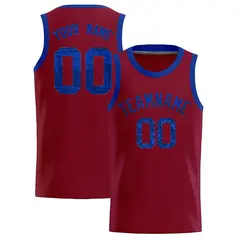 Crimson Sequined Trim Athletic Basketball Jersey 1