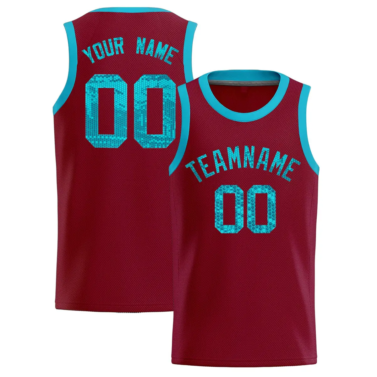 Crimson Sequined Trim Athletic Basketball Jersey