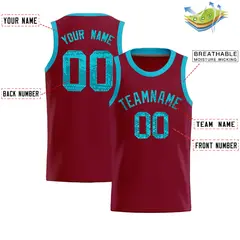 Crimson Sequined Trim Athletic Basketball Jersey 2