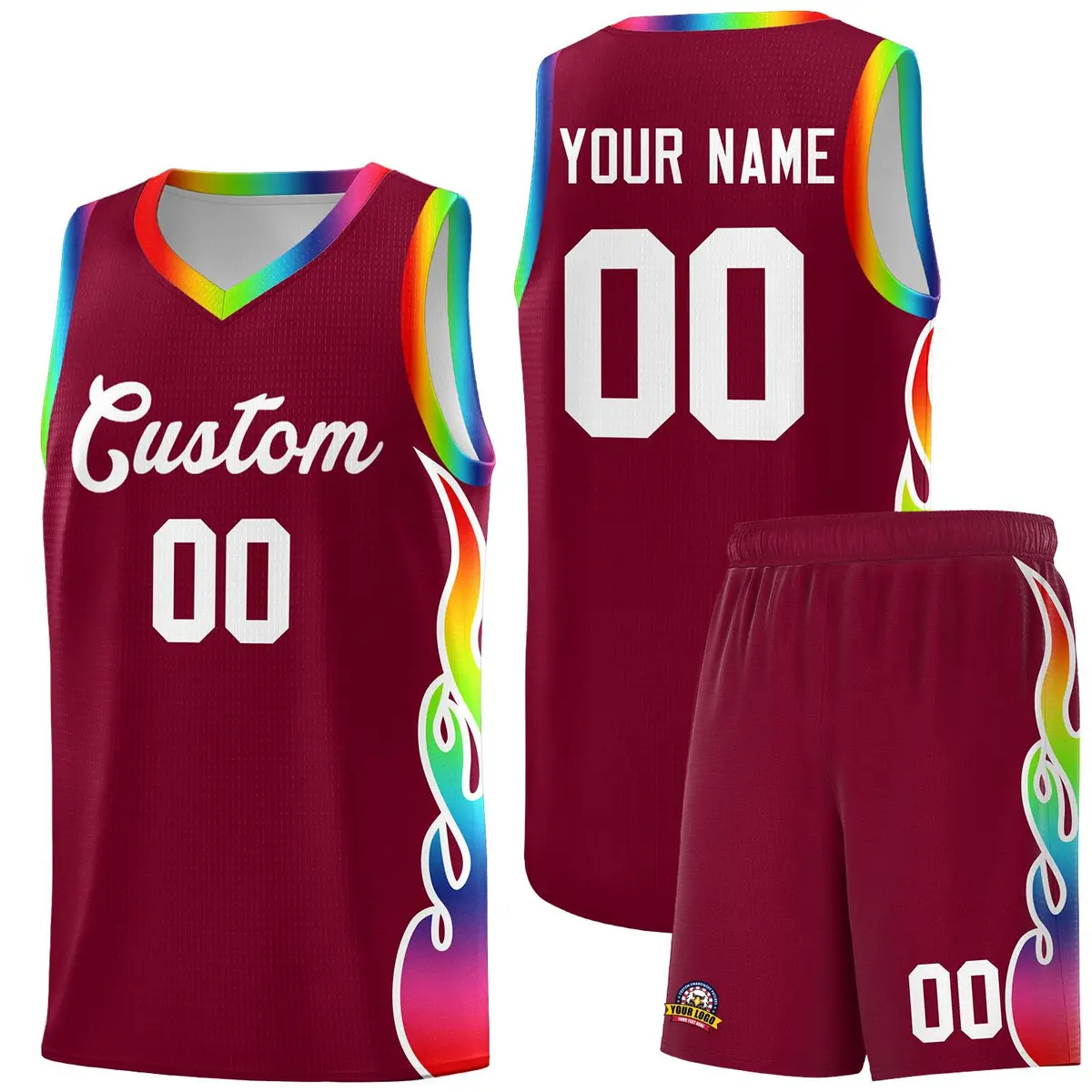 Crimson Side Flame Pattern Sports Fashion Basketball Jersey