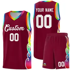 Crimson Side Flame Pattern Sports Fashion Basketball Jersey 1