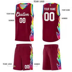 Crimson Side Flame Pattern Sports Fashion Basketball Jersey 6