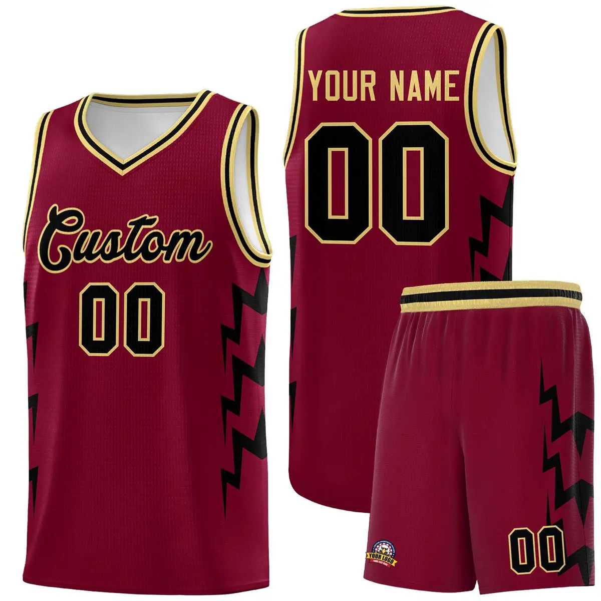 Crimson Side Lightning Graffiti Basketball Jersey