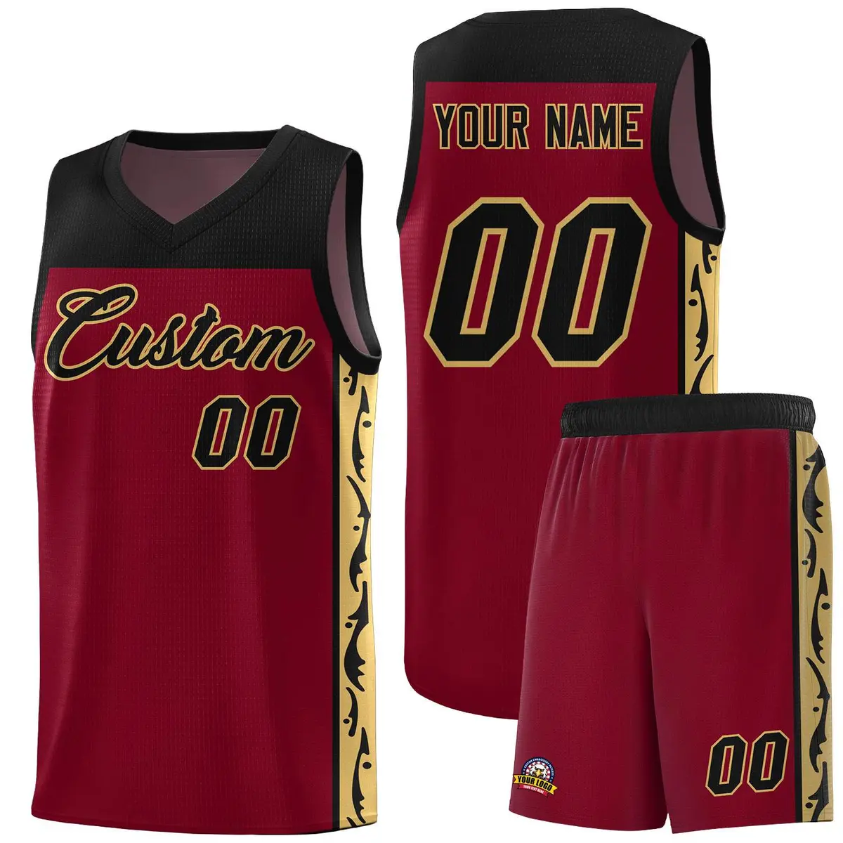 Crimson Side Pattern Graffiti Sports Basketball Jersey
