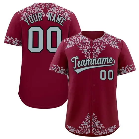 Crimson Silver Baroque Style Baseball Jersey