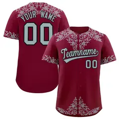 Crimson Silver Baroque Style Baseball Jersey 1