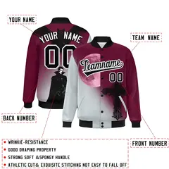 Crimson Silver Black Halloween Skeleton Graffiti Varsity Jacket 2