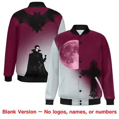 Crimson Silver Black Halloween Skeleton Graffiti Varsity Jacket 8