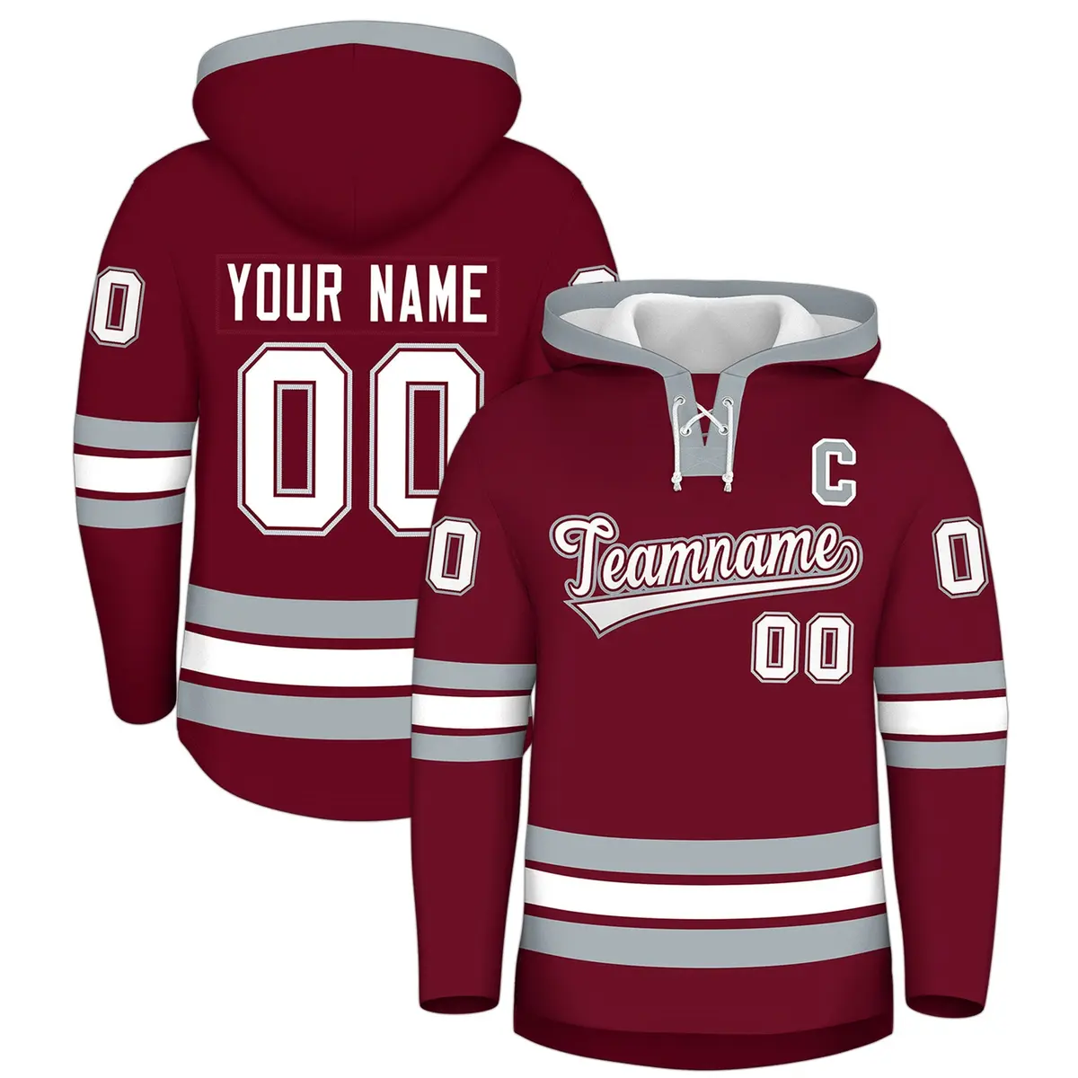 Crimson Silver Classic Lace-Up Neck Hockey Hoodie