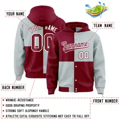 Crimson Silver Four Squares Color Block Varsity Letterman Hoodie 4