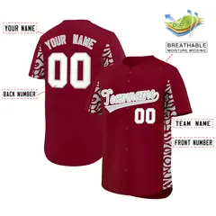 Crimson Silver Leopard Graffiti Side Design Baseball Jersey 2