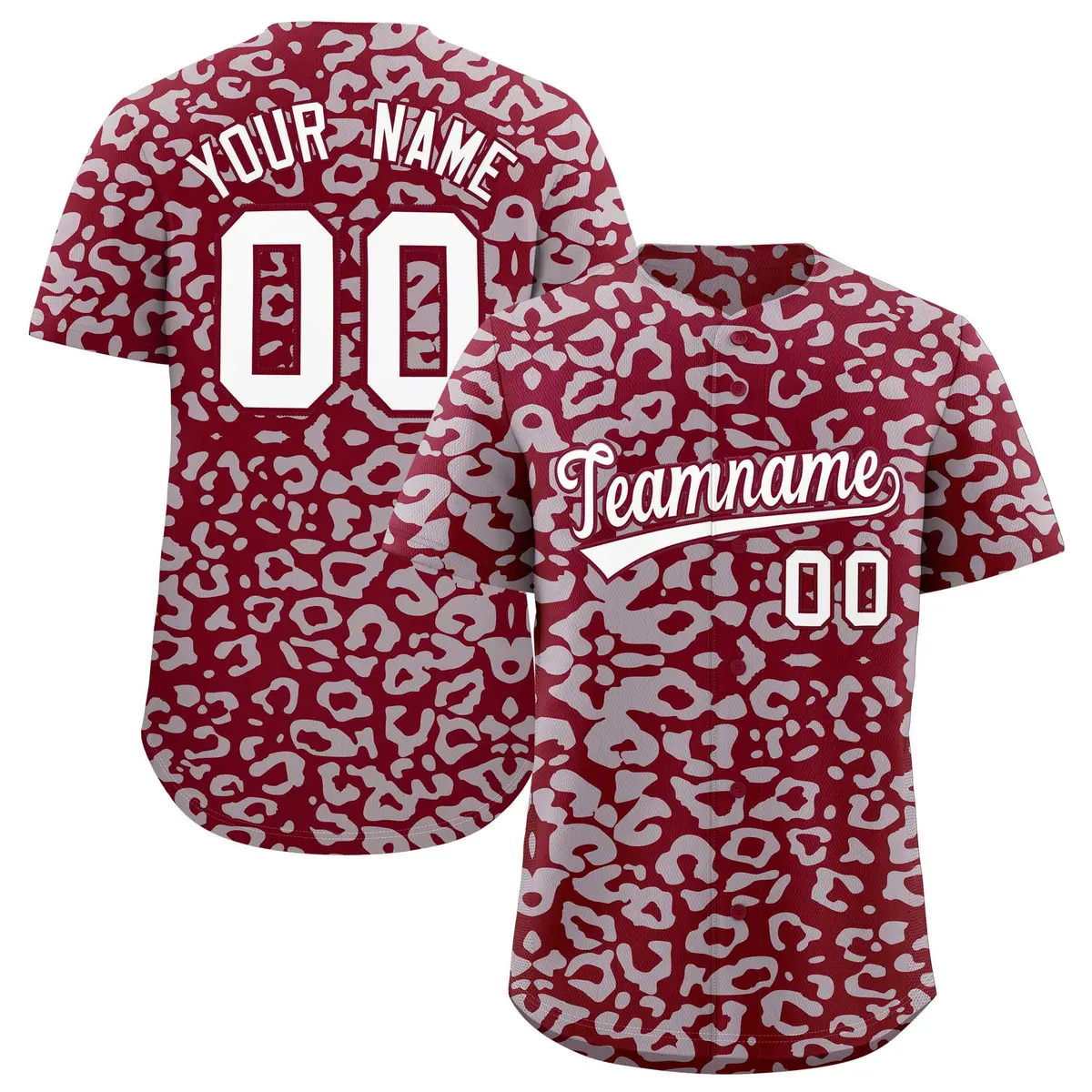 Crimson Silver Leopard Print Baseball Jersey
