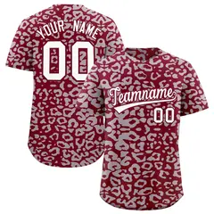 Crimson Silver Leopard Print Baseball Jersey 1
