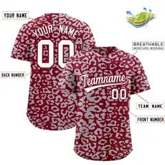 Crimson Silver Leopard Print Baseball Jersey 2
