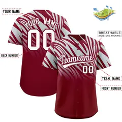 Crimson Silver Tiger Stripe Gradient Baseball Jersey 2