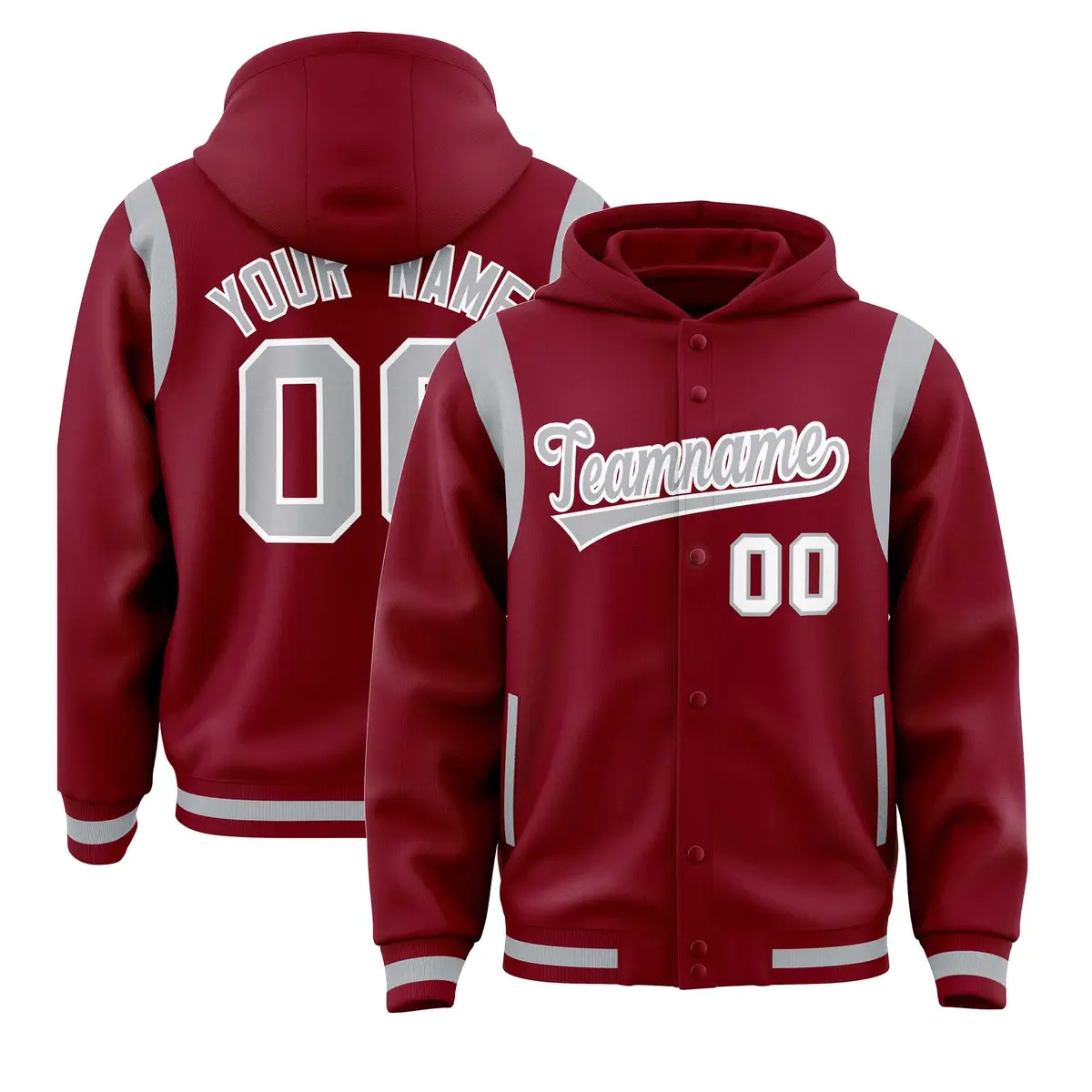Crimson Silver Varsity Letterman Color Block Hoodie Jacket