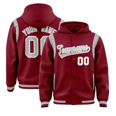 Crimson Silver Varsity Letterman Color Block Hoodie Jacket 1