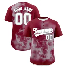 Crimson Silver White Skeleton Graffiti Baseball Jersey 1