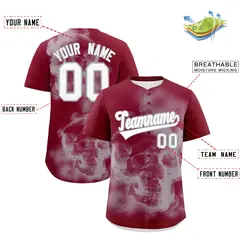 Crimson Silver White Skeleton Graffiti Baseball Jersey 2