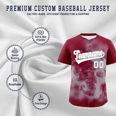 Crimson Silver White Skeleton Graffiti Baseball Jersey 4