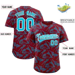 Crimson Sky Blue Graffiti Pattern Baseball Jersey 2