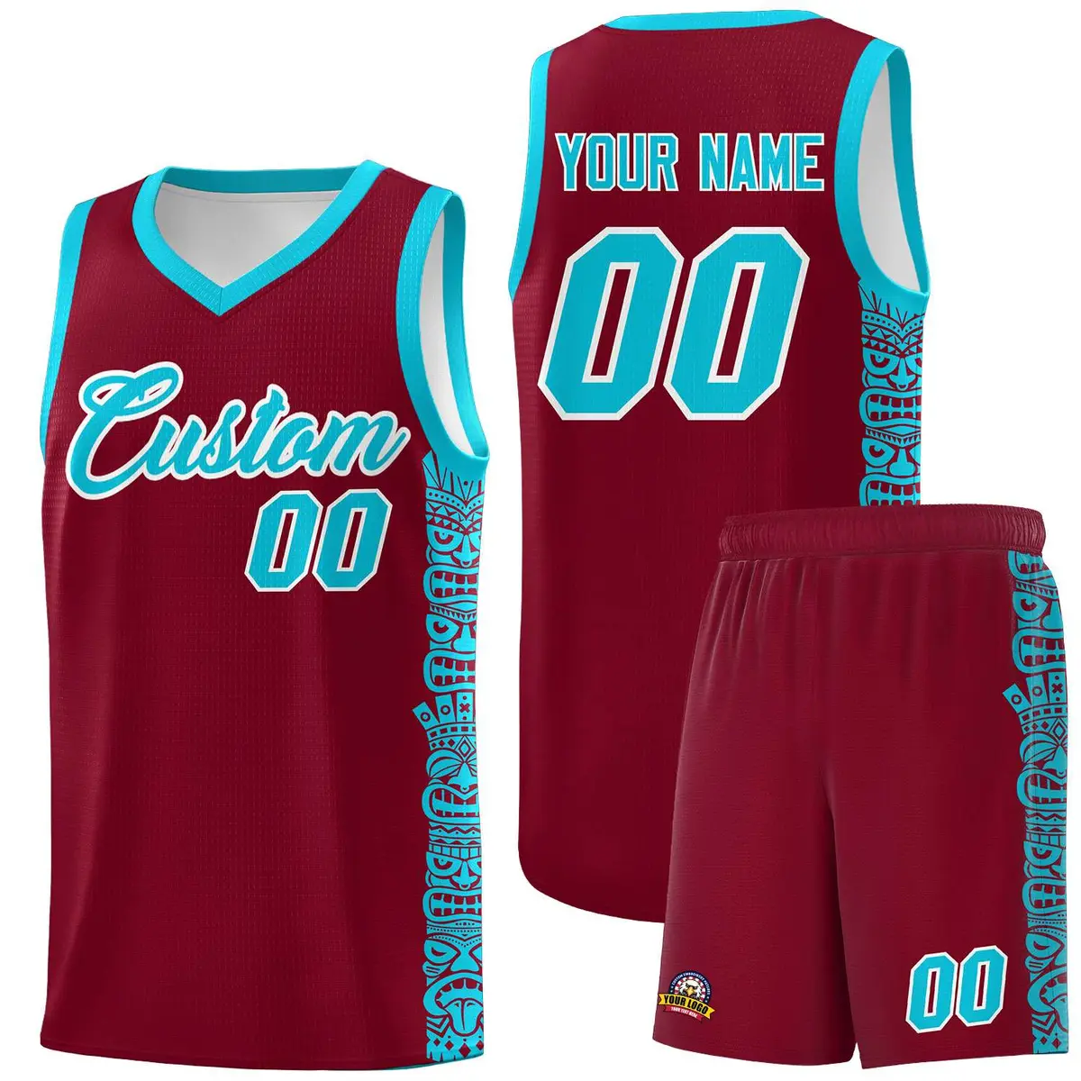 Crimson Sky Blue Indians Pattern Basketball Uniform Jersey