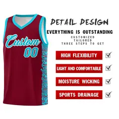 Crimson Sky Blue Indians Pattern Basketball Uniform Jersey 2