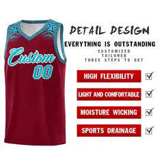 Crimson Sky Blue Indians Print Basketball Jersey 2