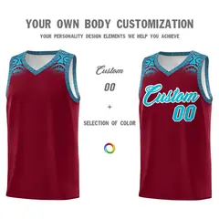Crimson Sky Blue Indians Print Basketball Jersey 3
