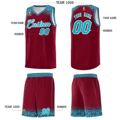 Crimson Sky Blue Indians Print Basketball Jersey 5