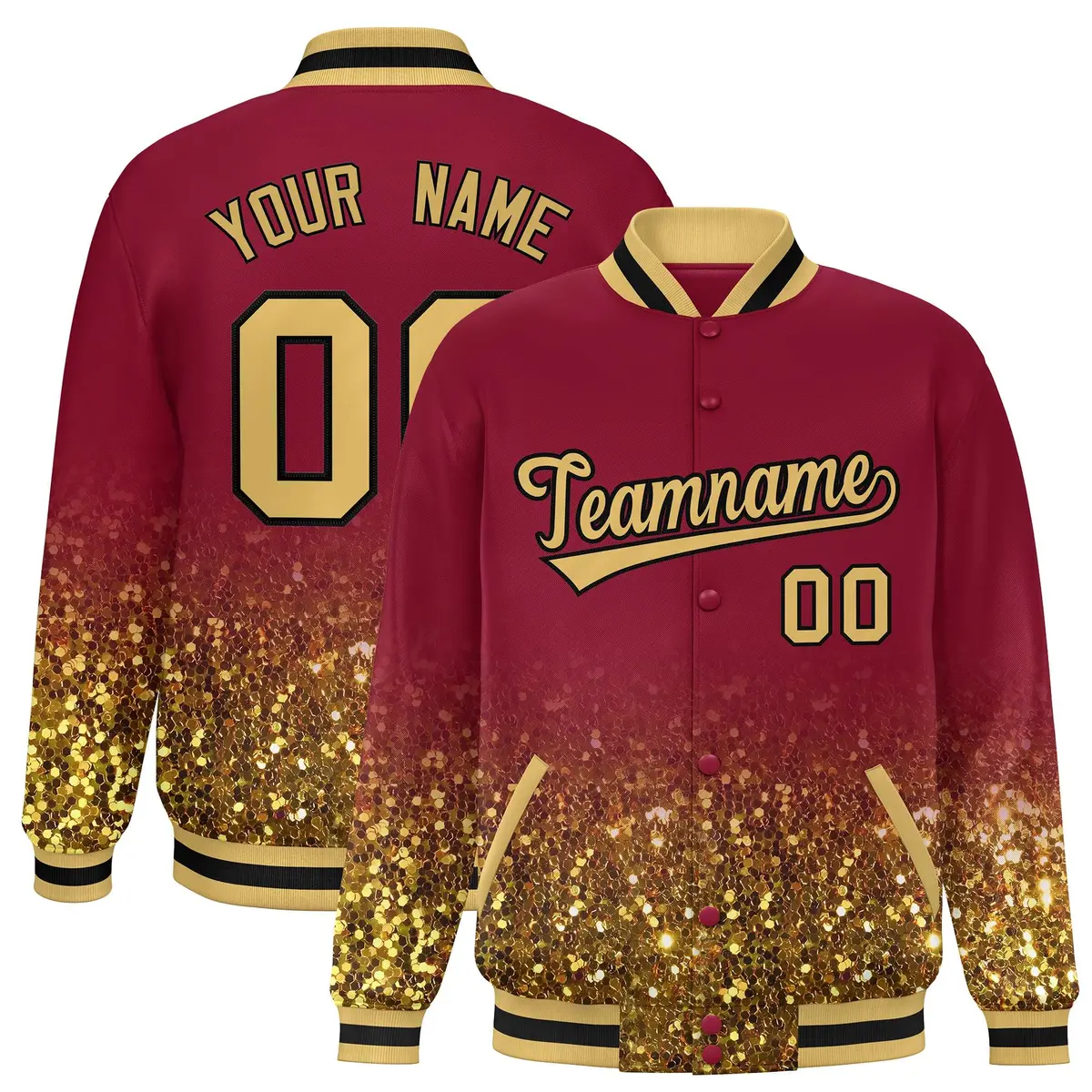 Crimson Sparkle-Effect Varsity Letterman Baseball Jacket