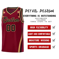Crimson Star Pattern Color Block Shoulders Basketball Jersey 2