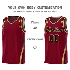 Crimson Star Pattern Color Block Shoulders Basketball Jersey 3