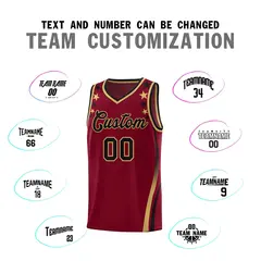 Crimson Star Pattern Color Block Shoulders Basketball Jersey 4