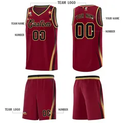 Crimson Star Pattern Color Block Shoulders Basketball Jersey 5