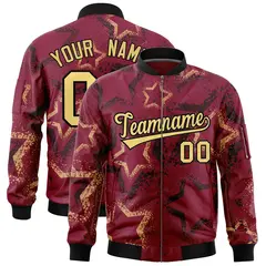 Crimson Star Pattern Varsity Letterman Bomber Jacket 1