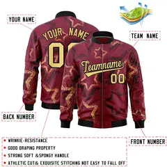 Crimson Star Pattern Varsity Letterman Bomber Jacket 2