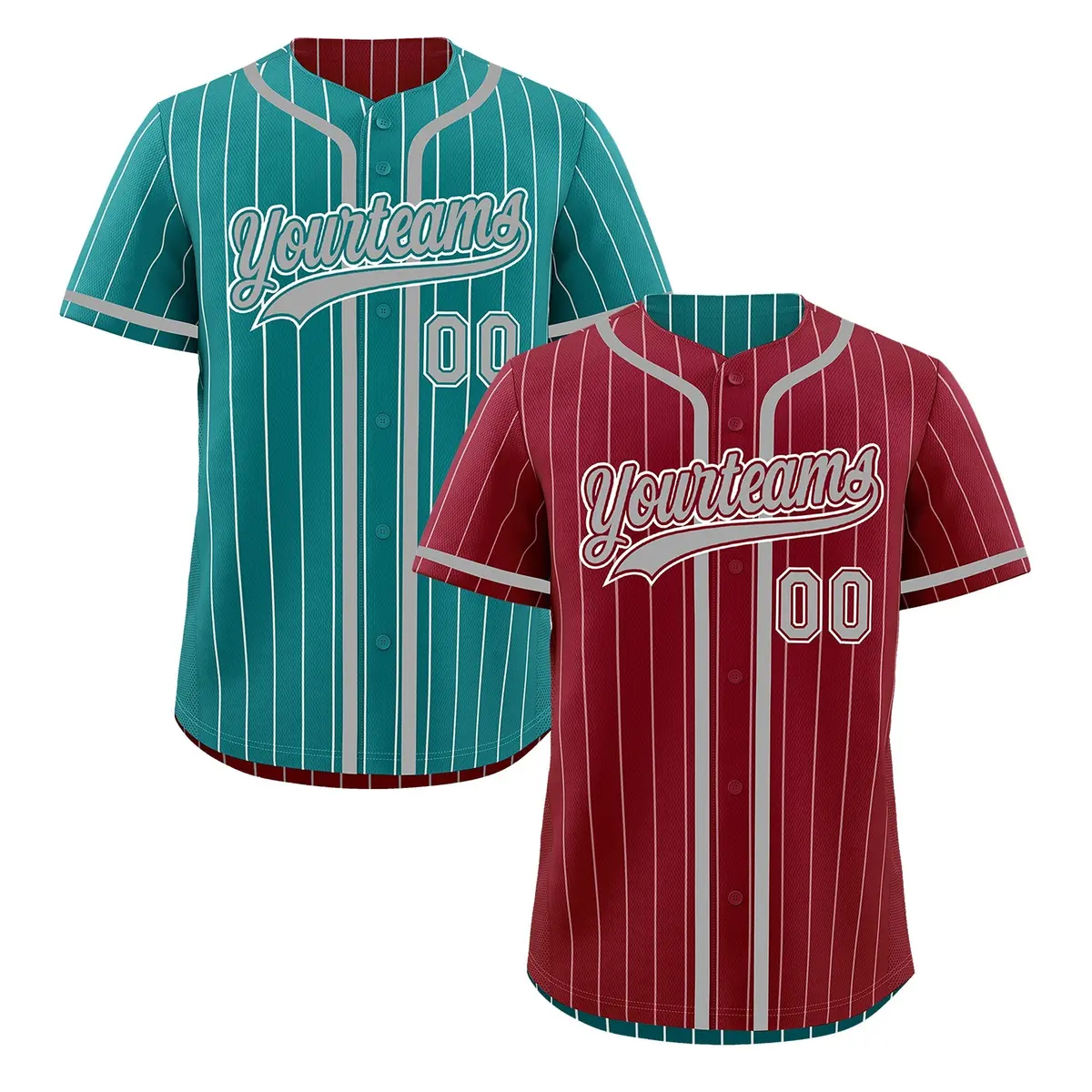 Crimson Teal Striped Reversible Baseball Jersey