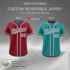 Crimson Teal Striped Reversible Baseball Jersey 2