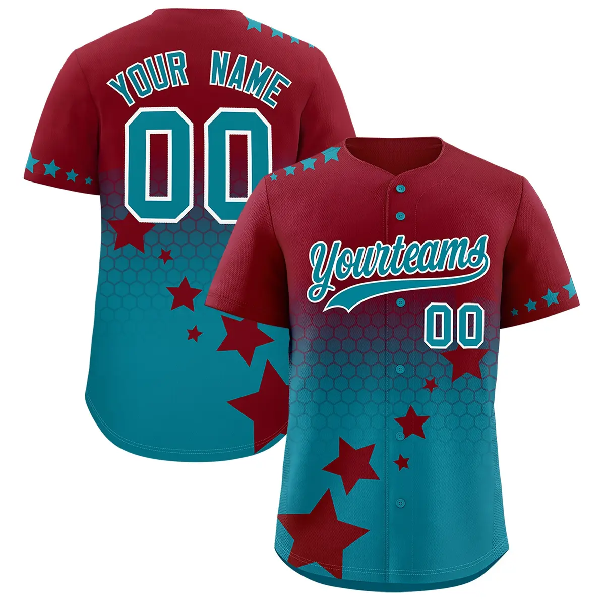Crimson Teal White Rising Stars Gradient Baseball Jersey