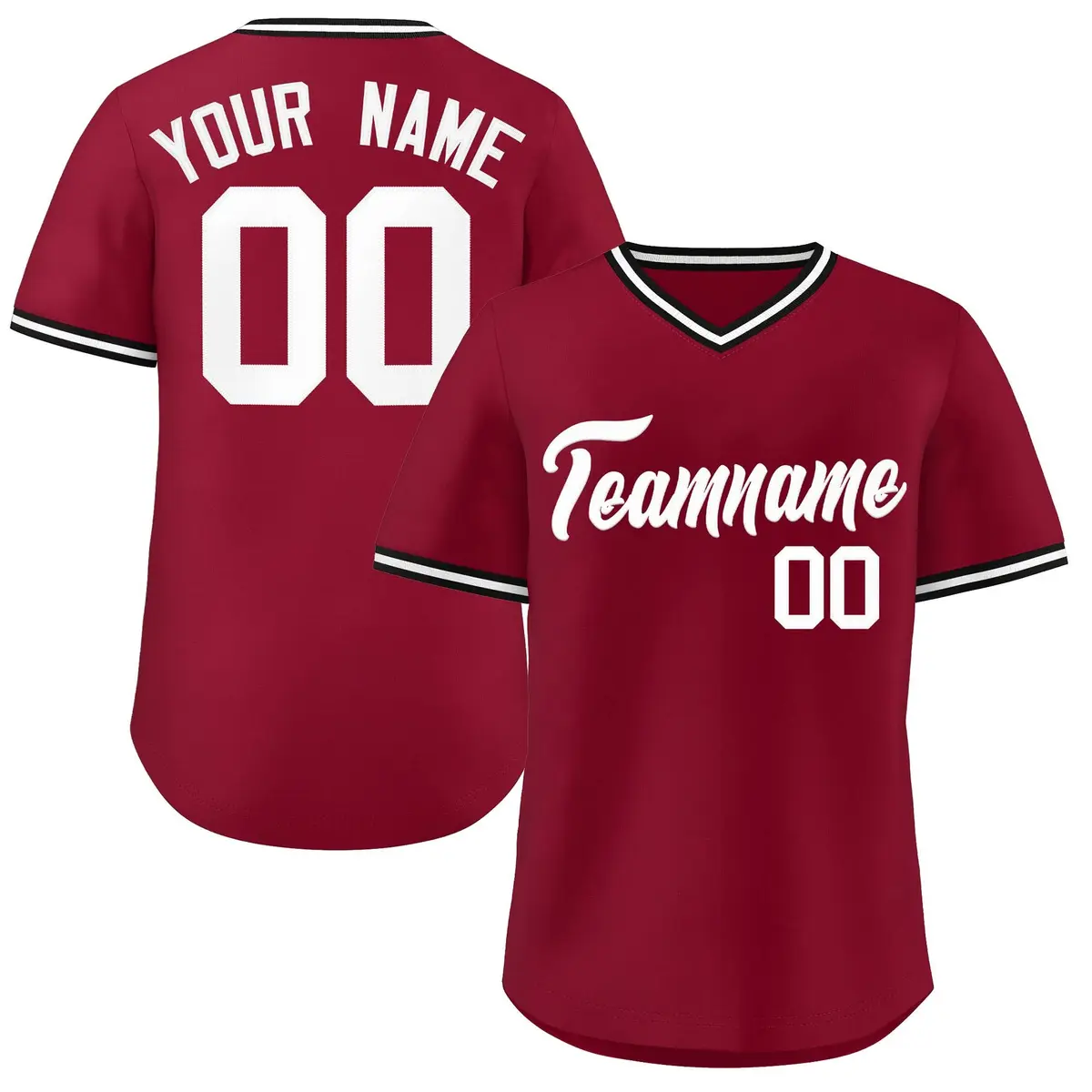 Crimson V-Neck Pullover Baseball Jersey Classic Style