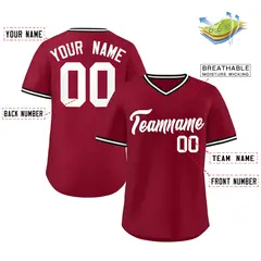 Crimson V-Neck Pullover Baseball Jersey Classic Style 2