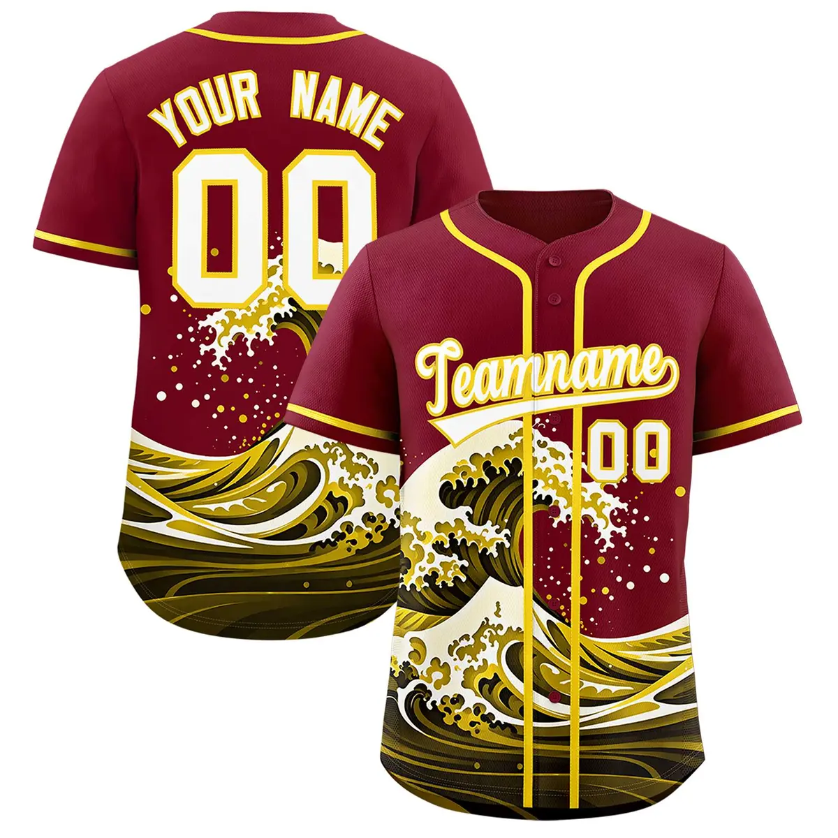 Crimson Wave Graffiti Pattern Baseball Jersey