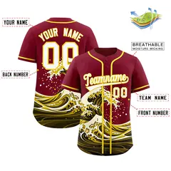 Crimson Wave Graffiti Pattern Baseball Jersey 2