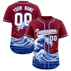 Crimson Wave Graffiti Pattern Baseball Jersey 1
