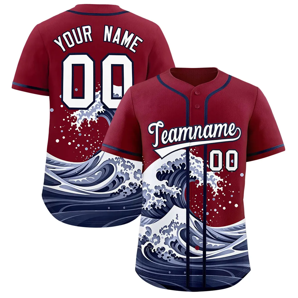 Crimson Wave Graffiti Pattern Baseball Jersey