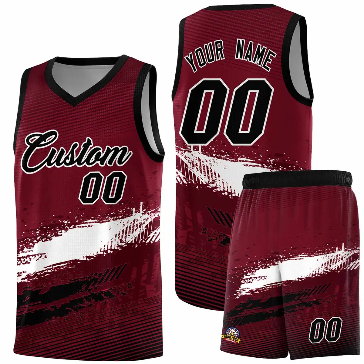 Crimson White and Black Graffiti Basketball Jersey