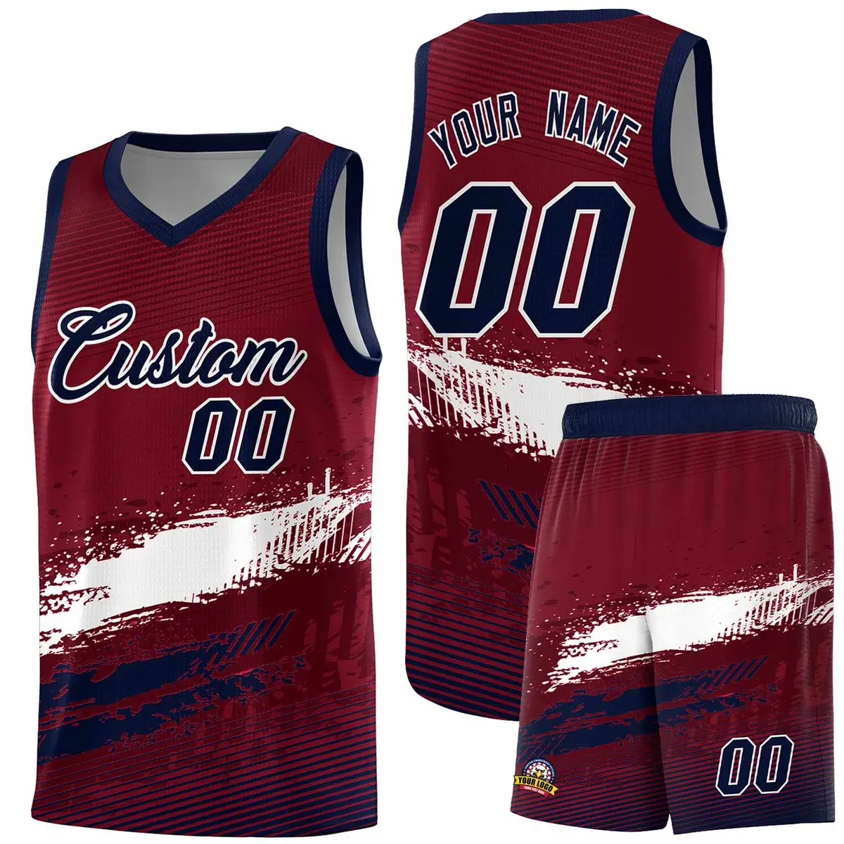 Crimson White and Navy Graffiti Basketball Jersey
