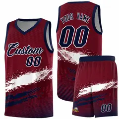 Crimson White and Navy Graffiti Basketball Jersey 1