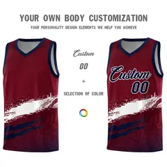 Crimson White and Navy Graffiti Basketball Jersey 3